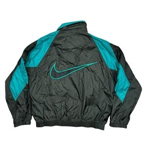 Vintage 90s Nike Jacket Black Teal Green Windbreaker Jacket Mens Small